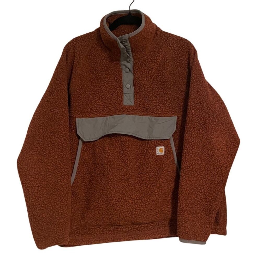 Carhartt Women’s Sherpa Fleece Snap Pullover Rust Brown XL Gorpcore Hike Camp